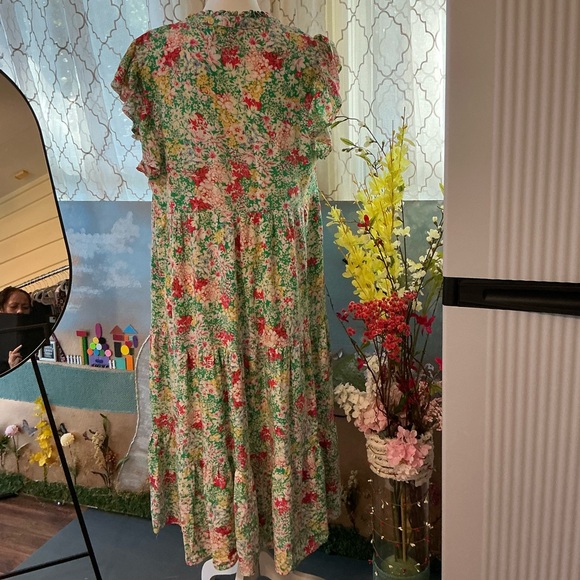 Entro Green and Pink Floral Midi Dress - Picture 3 of 4